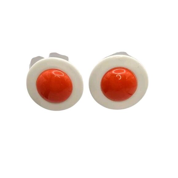 Pierced Earrings Retro Bold Bright Orange White Acrylic Vintage Style Jewelry - Picture 6 of 6